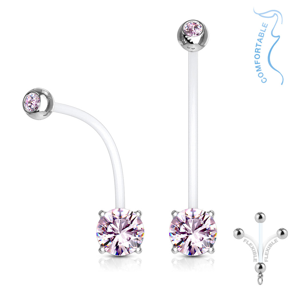 14G Double Jeweled Prong Set Round CZ Pregnancy Belly Rings